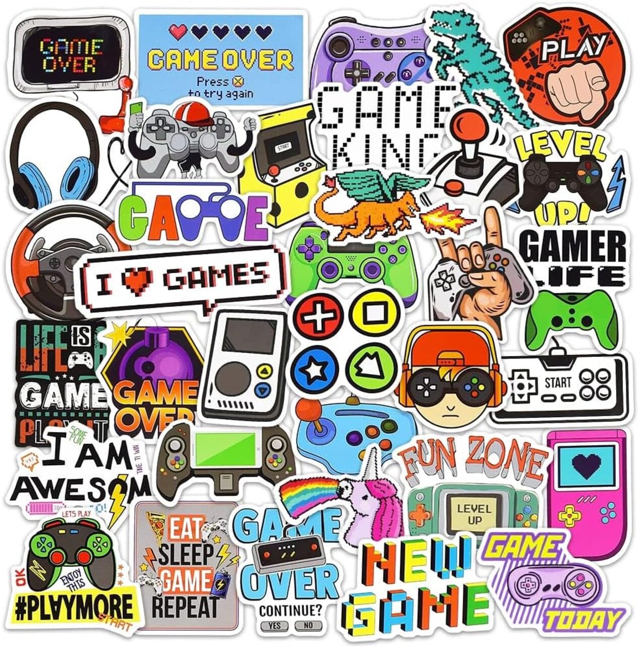 Gaming Stickers for Boys Kids Video Game Water Bottles 50 PCS Waterproof Vinyl Gifts